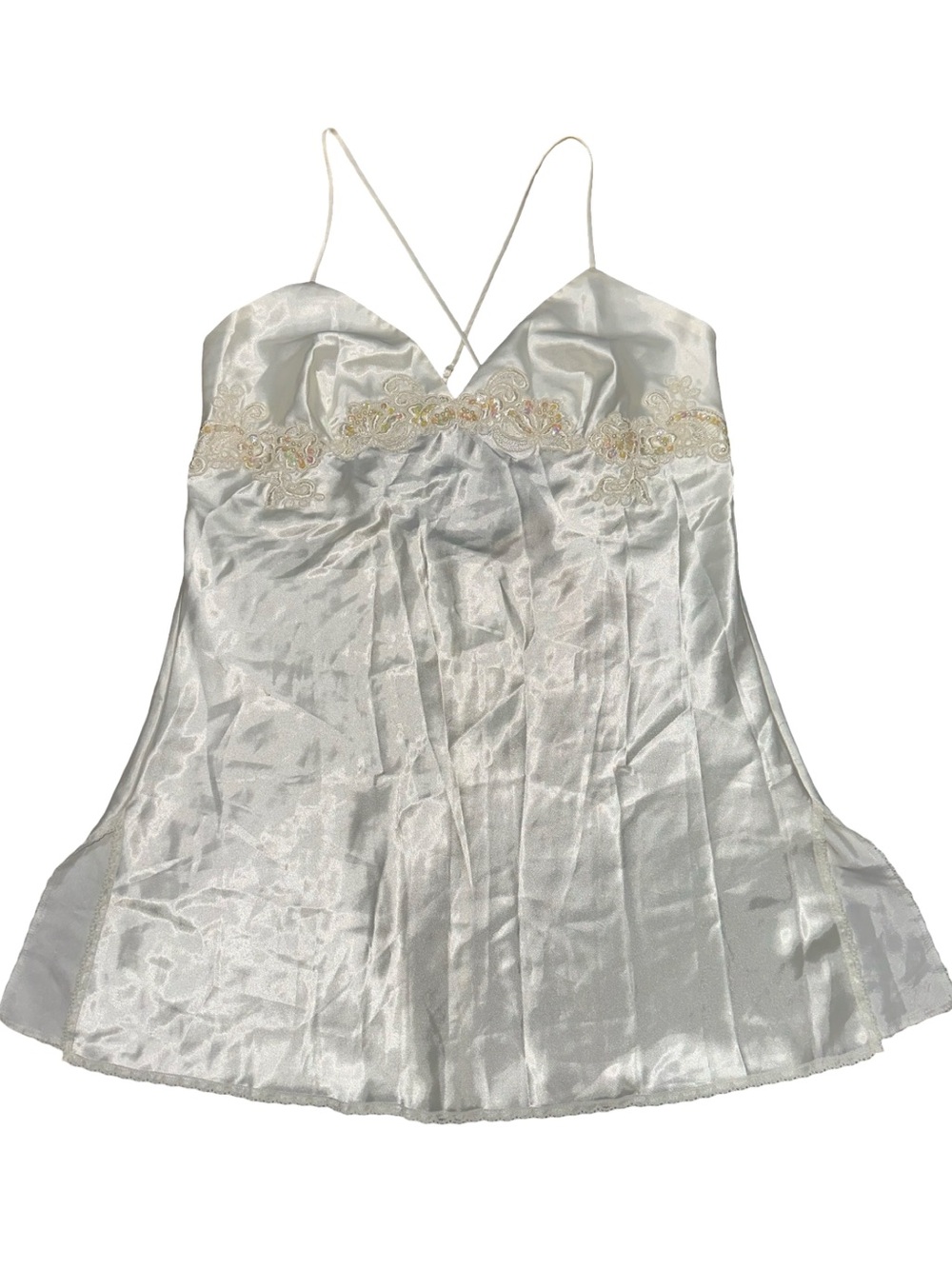Victoria's Secret NWT Women’s Size L White Ivory Satin Lace Trim Sequin Chemise